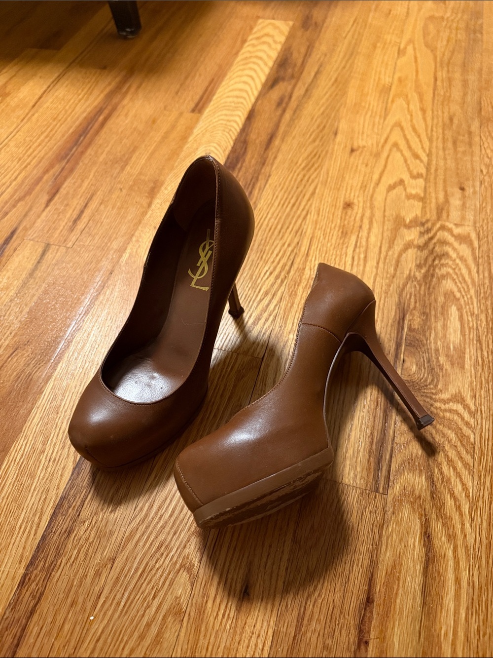 Yves Saint Laurent Brown Leather Platform Stiletto Pumps 34.5